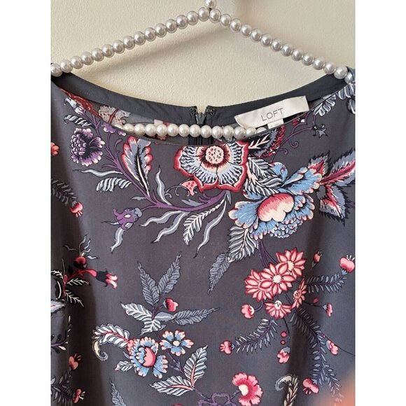 LOFT Womens Size 2 Gray Floral Long Sleeve Shift Dress - Picture 2 of 5